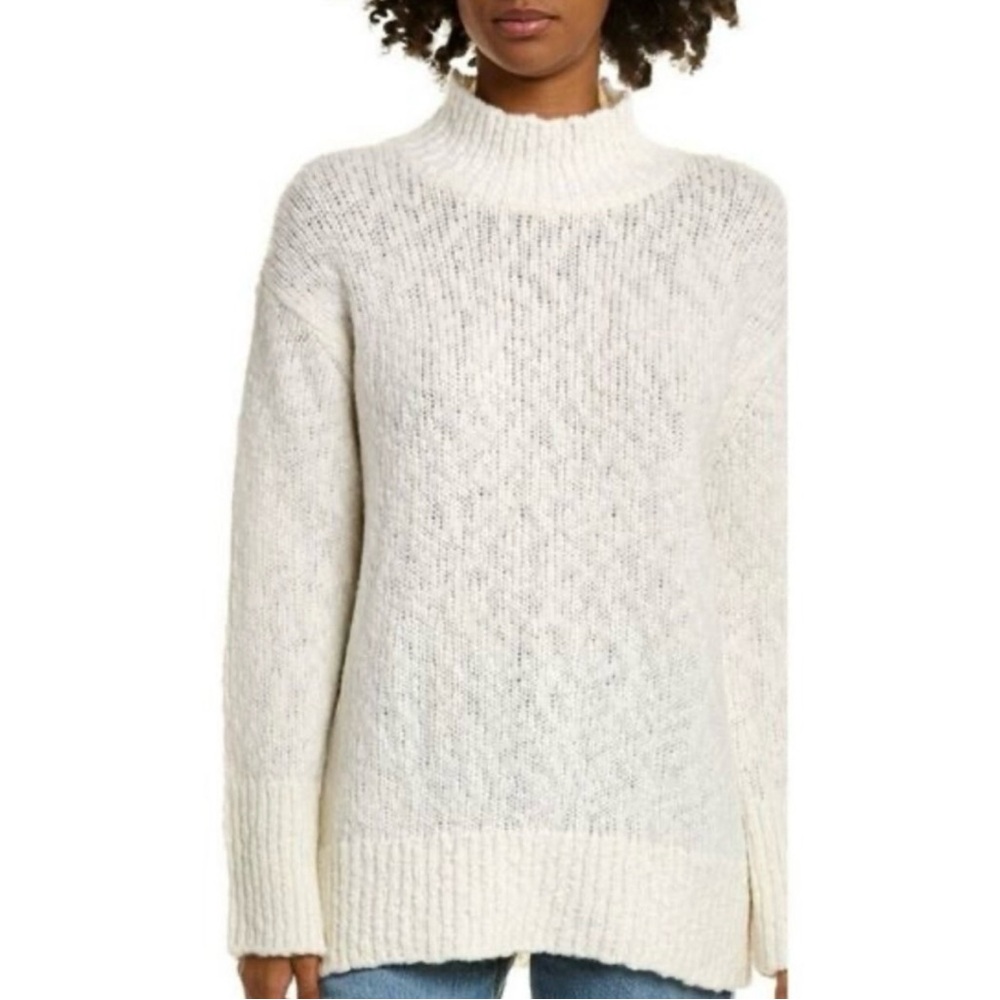 Vince Nubby Turtleneck Long Sleeves Wool Blend Cream Knit Sweater Size S
